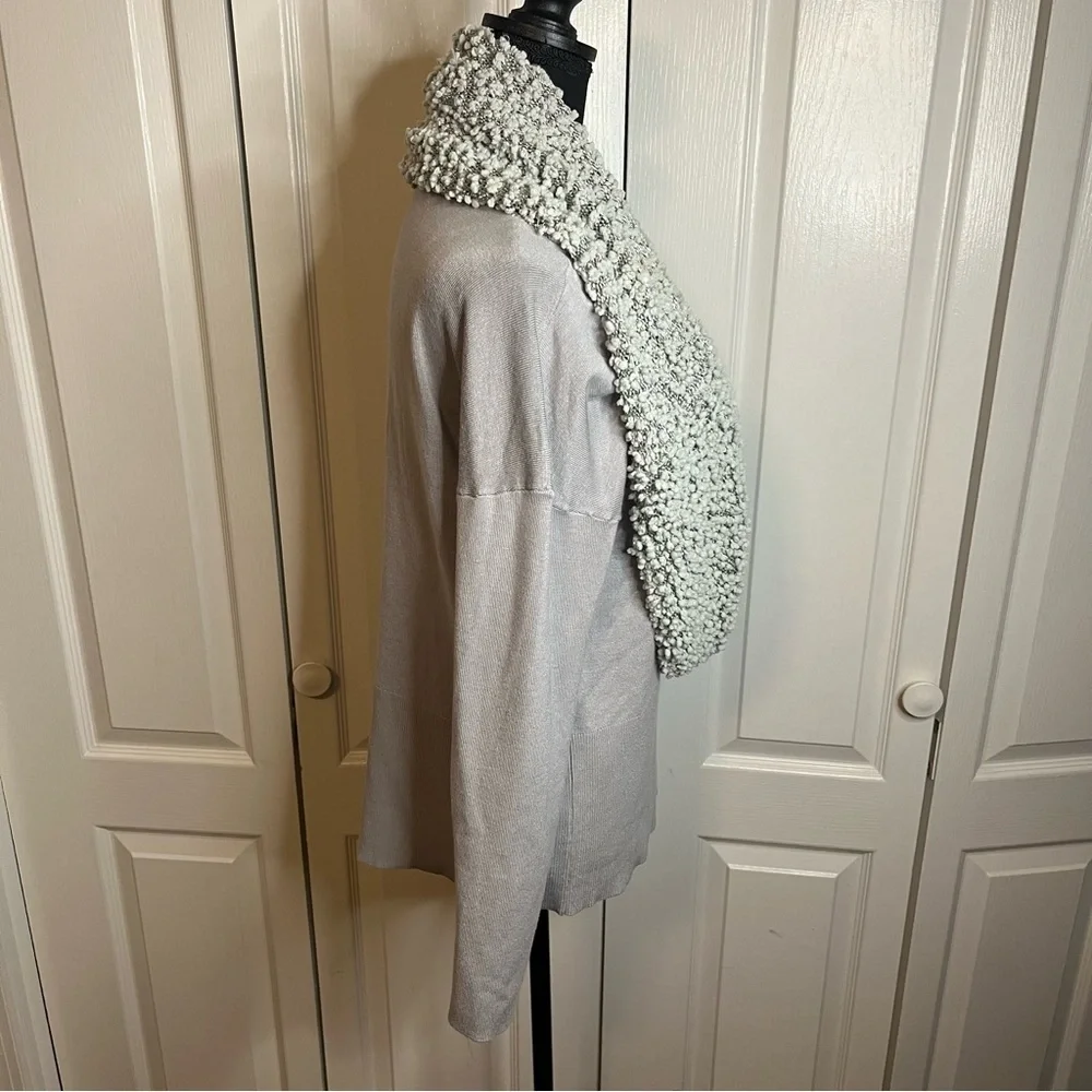 Gaby & Eden RN97427 Gray Ribbed Sweater Sz L Chunky Shawl Collar Y2K Boho Artsy